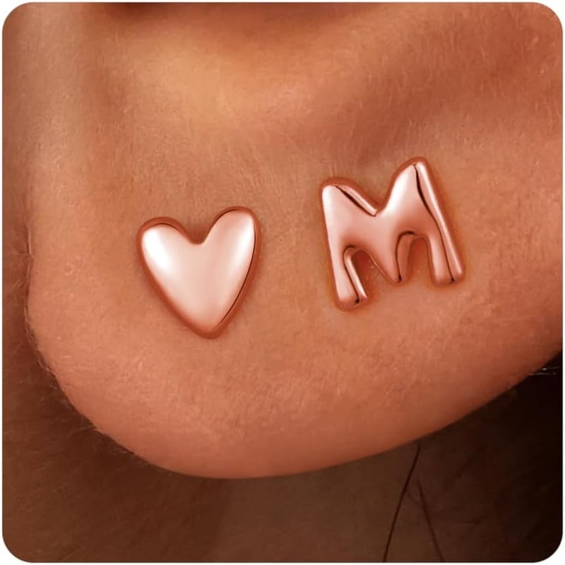 JIAOGE Valentines Day Gifts for Kids Teen Girl Jewelry - 2 Pairs S925 Sterling Silver Post Gold/Rose Gold Heart Initial Stud Earrings for Girls Teen Girl Gifts Hypoallergenic Earring for Women Jewelry - Image 1